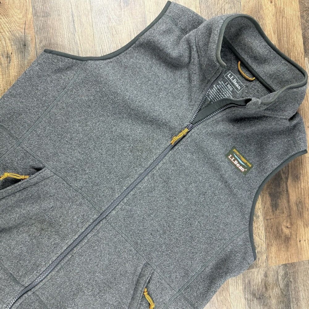LL Bean Vest Womens Large Gray Mountain Fleece Full Zip Windbreaker Sleeveless